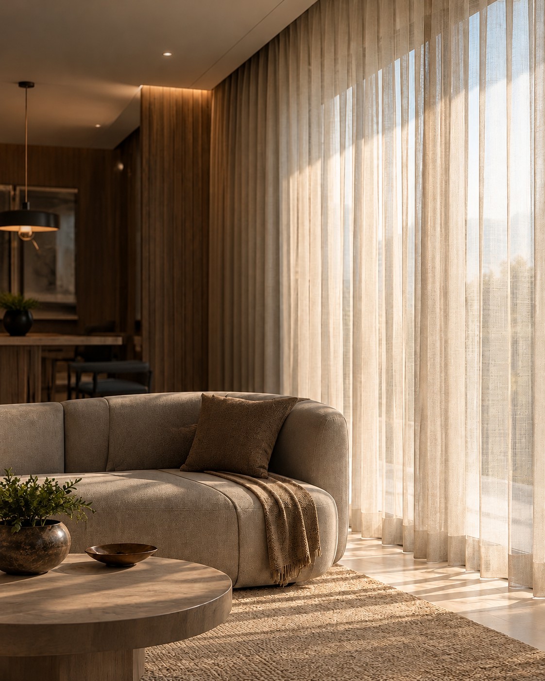 Inspiração de controle da luz com cortinas claras da K-ZA